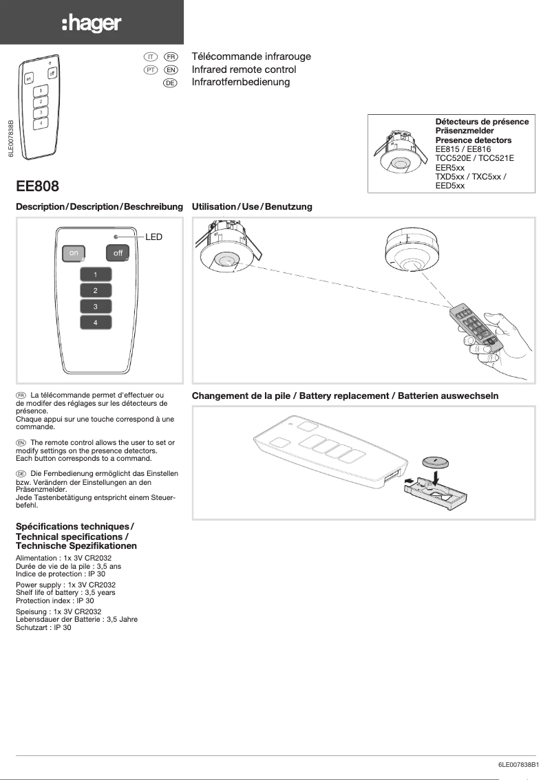 Page 1 de la notice Manuel utilisateur Hager EE808