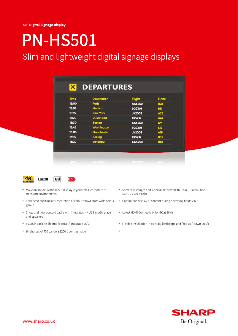 Page 1 de la notice Fiche technique Sharp PN-HS501