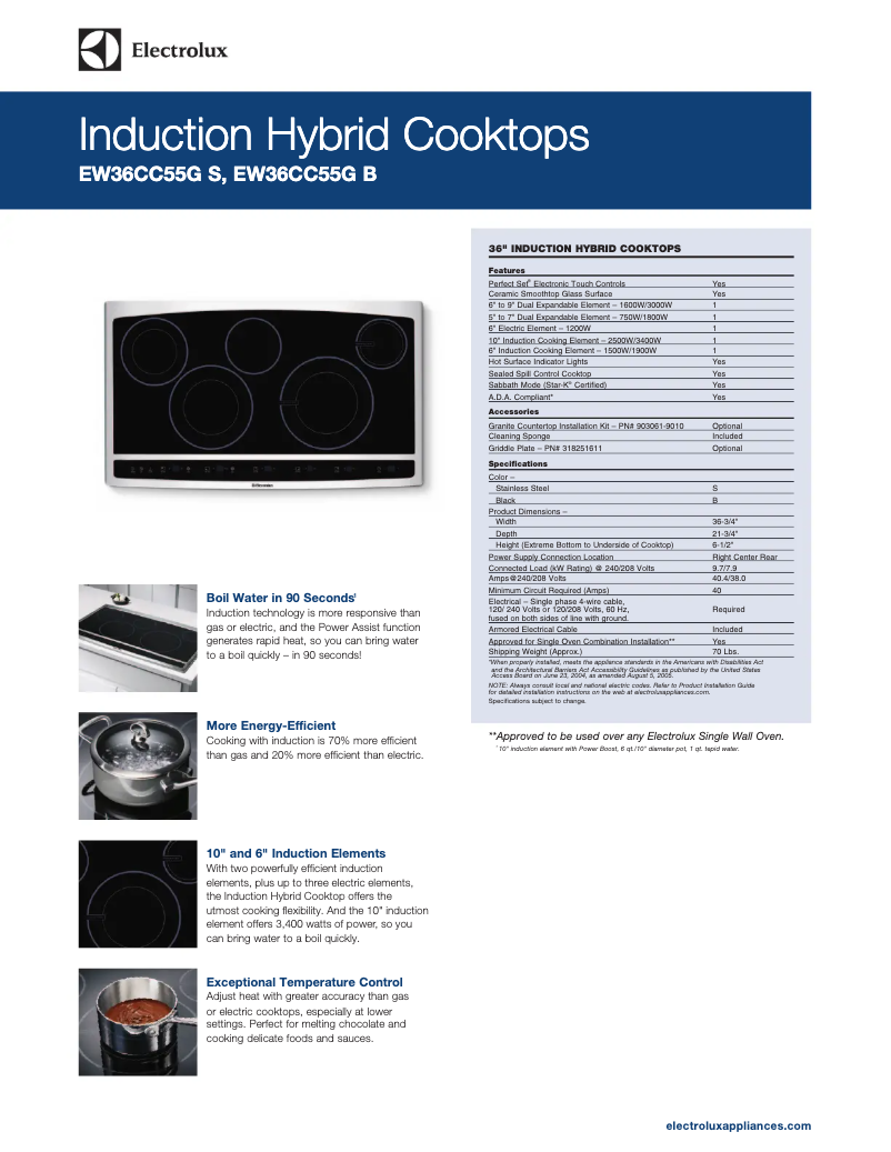 Page 1 de la notice Fiche technique Electrolux EW36CC55GS