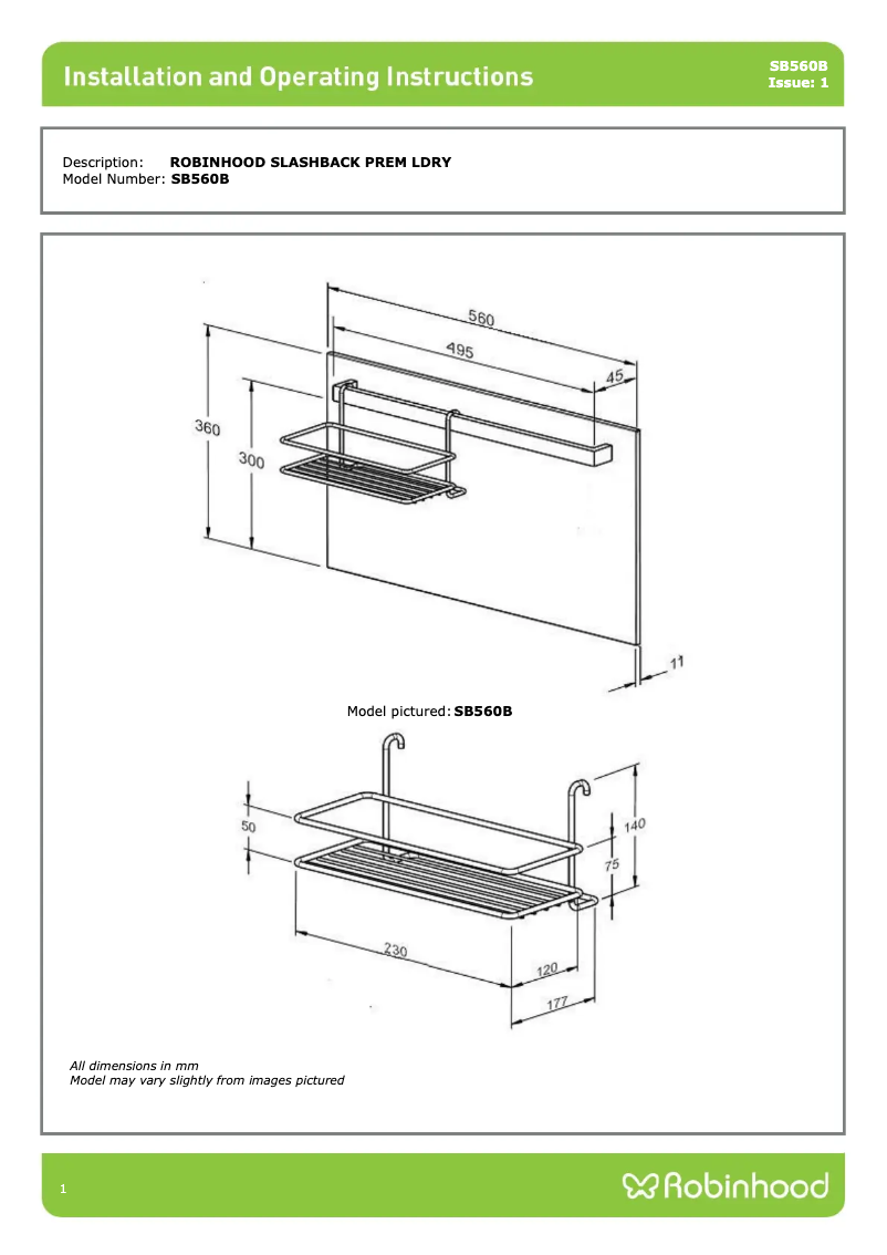 Page n°1 - Instructions / montage Robinhood SB560B