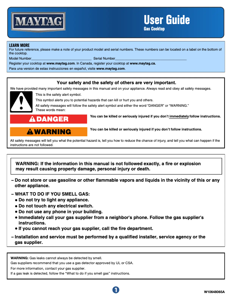 Page 1 de la notice Manuel utilisateur Maytag MGC7430DE