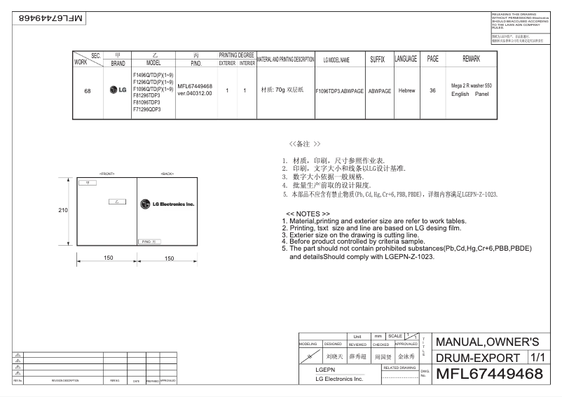 Page n°1 - Manuel utilisateur LG F81096TDP3