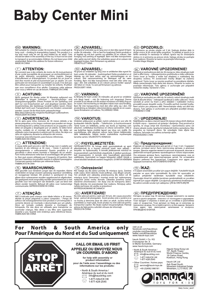 Page 1 de la notice Manuel utilisateur Hauck Baby Center Mini