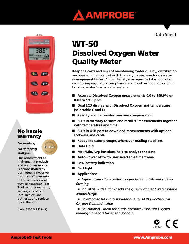 Page 1 de la notice Fiche technique Amprobe WT-50