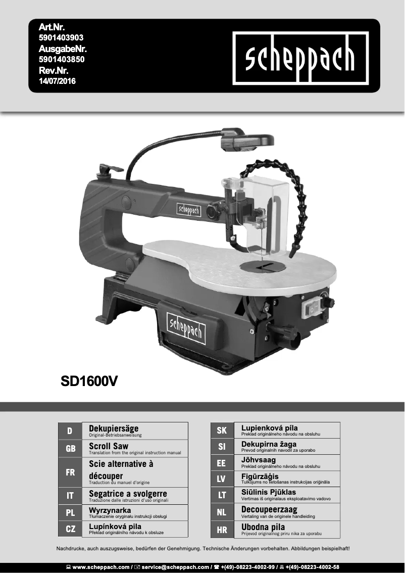 Page n°1 - Manuel utilisateur Scheppach SD1600V