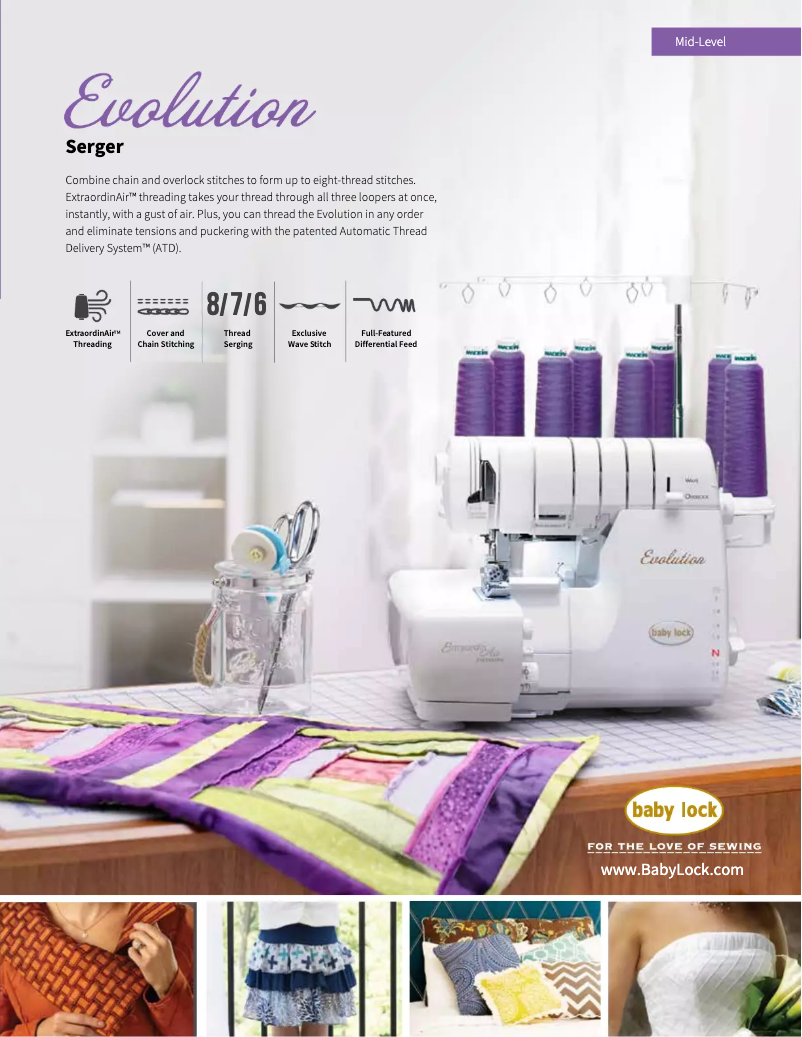 Page 1 de la notice Fiche technique Baby Lock Evolution