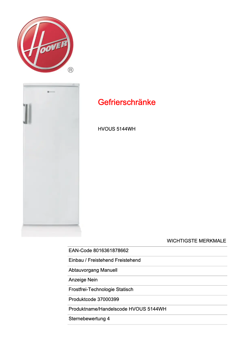 Image de la première page du manuel de l'appareil HVOUS 5144 WH