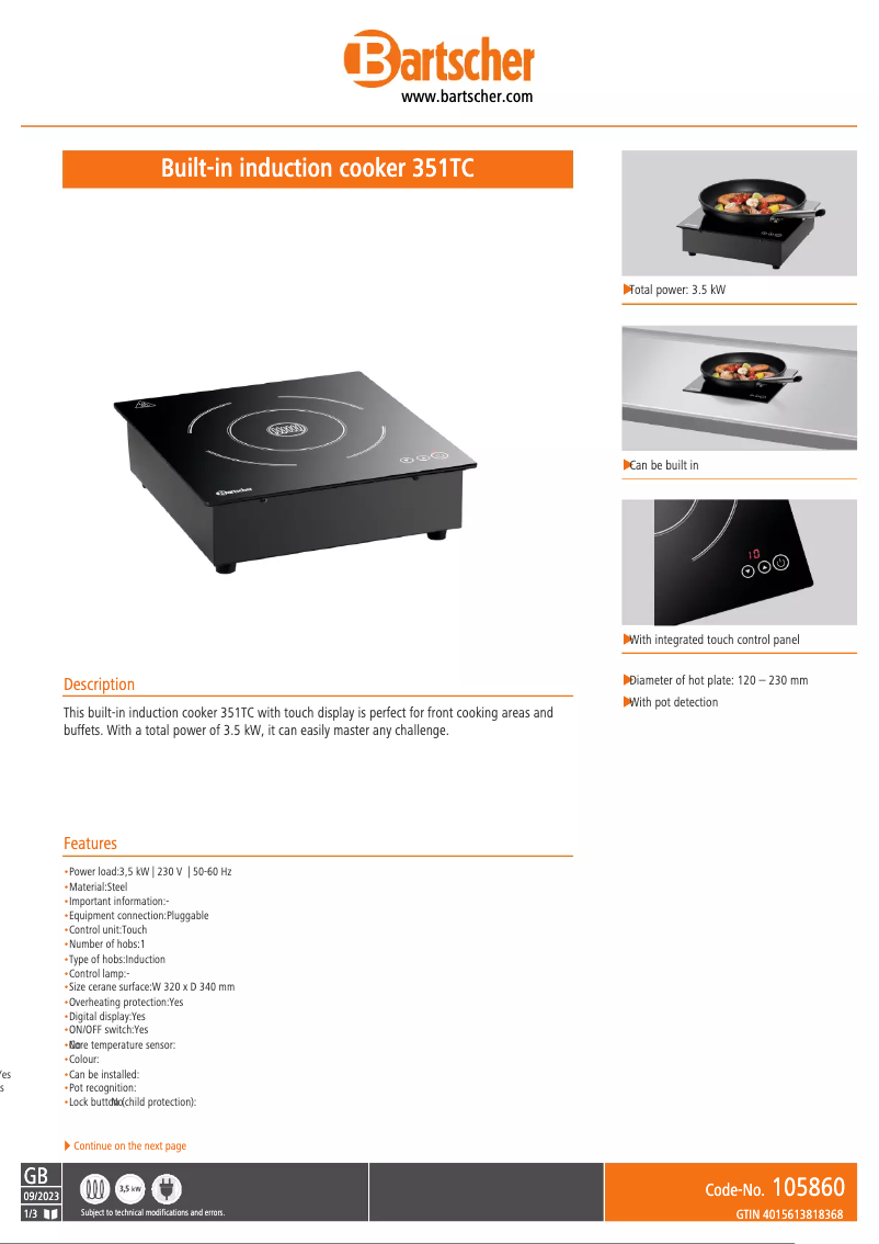 Page n°1 - Fiche technique Bartscher 351TC