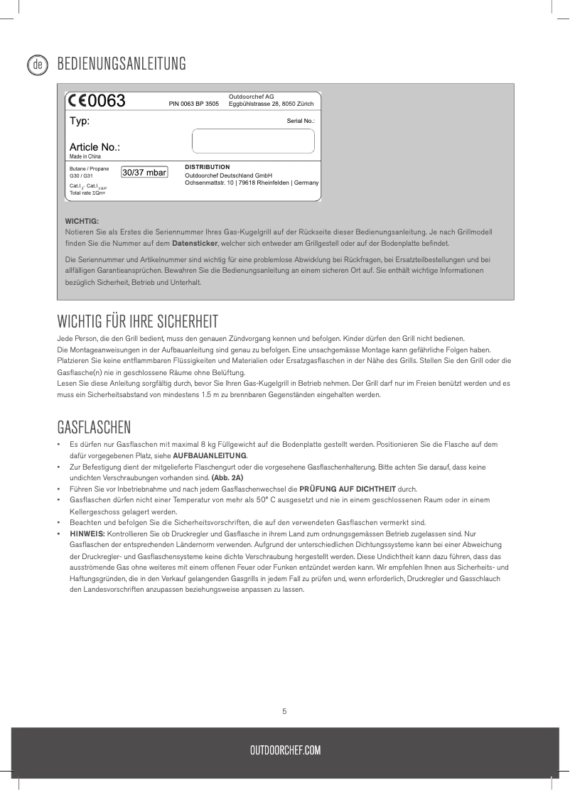 Page 1 de la notice Manuel utilisateur Outdoorchef Geneva 570