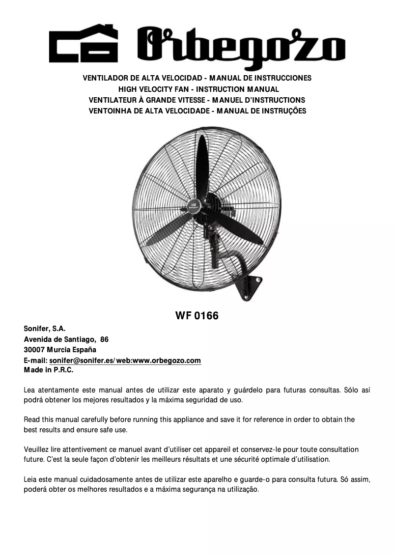 Page n°1 - Manuel utilisateur Orbegozo WF 0166