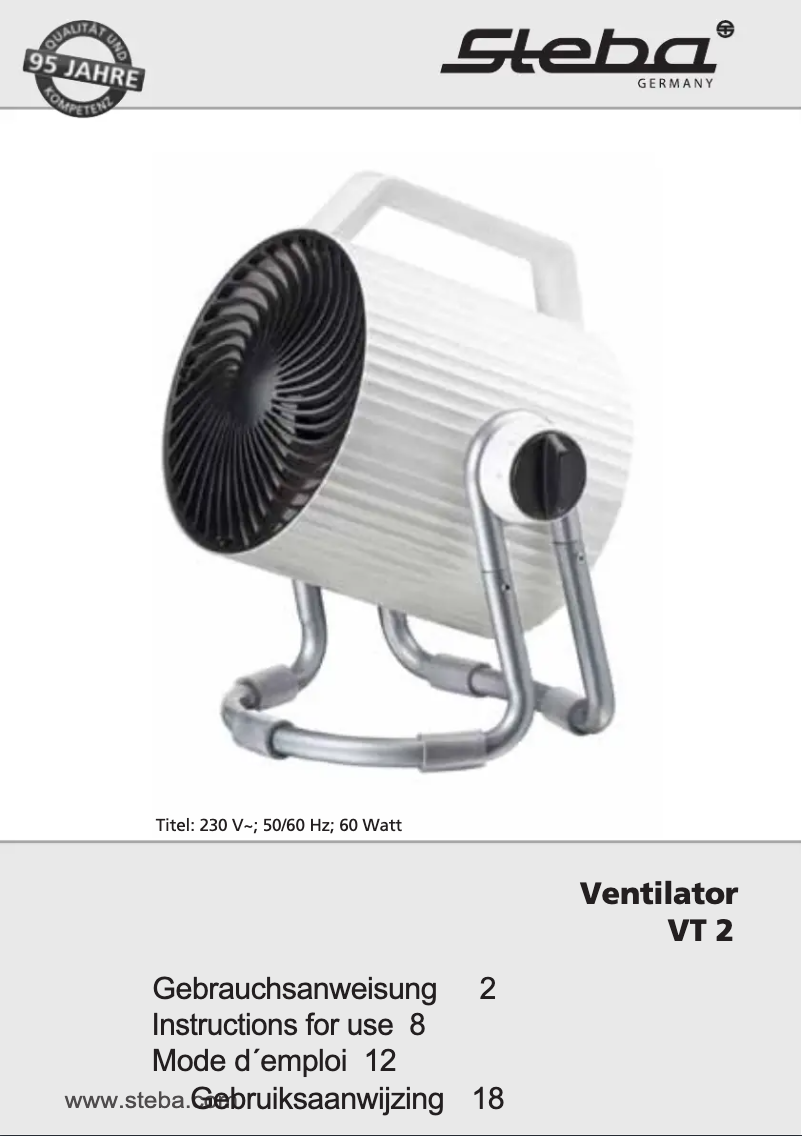 Page 1 de la notice Manuel utilisateur Steba VT 2