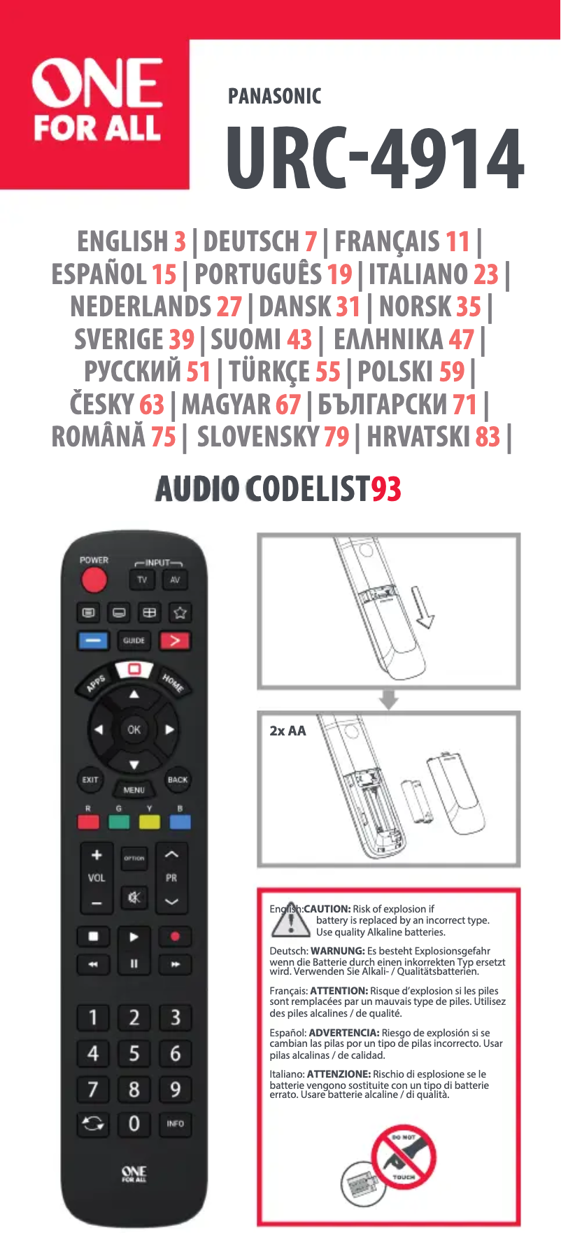 Page 1 de la notice Manuel utilisateur One for all KE4914