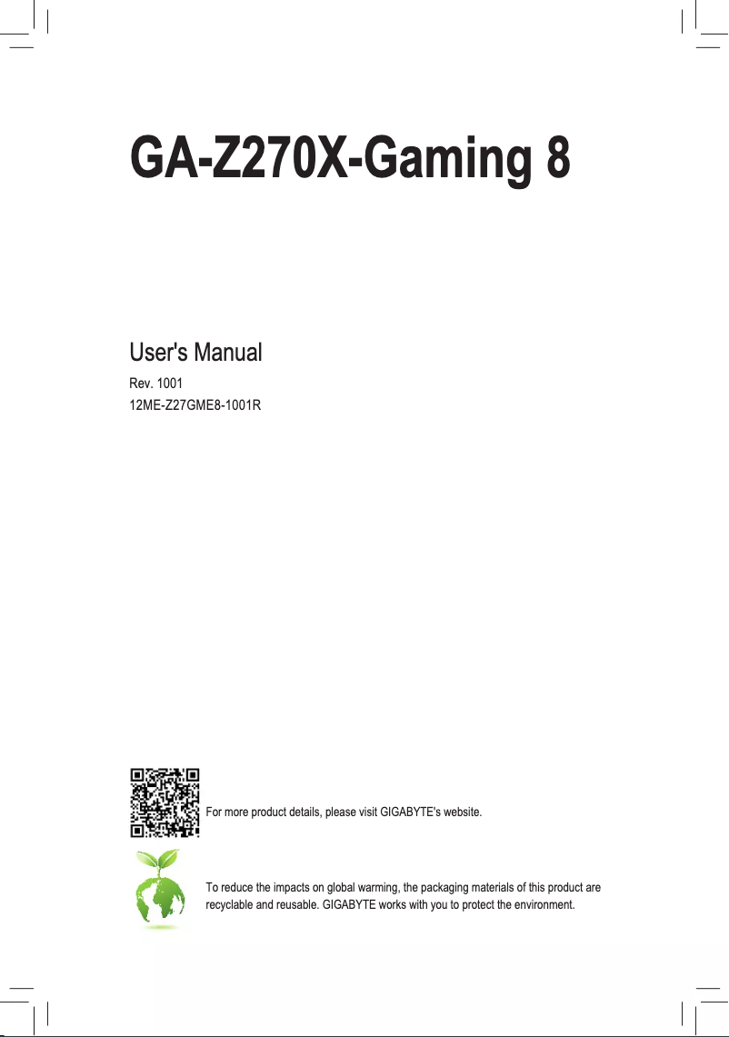 Image de la première page du manuel de l'appareil GA-Z270X-Gaming 8