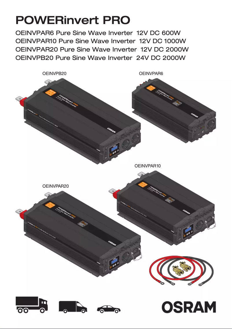 Page 1 de la notice Instructions / montage Osram Pure Sine Wave 12V DC 2000W RCD