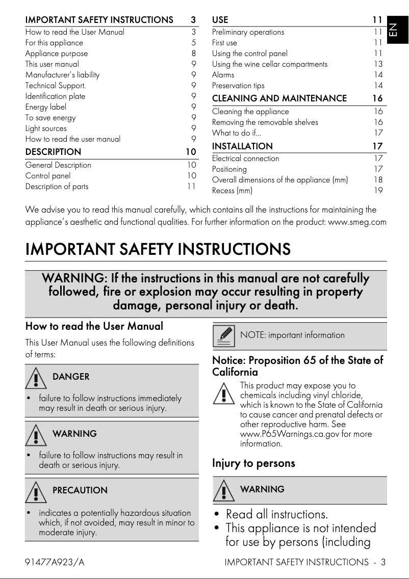 Page 1 de la notice Manuel utilisateur Smeg CVIU338RX1