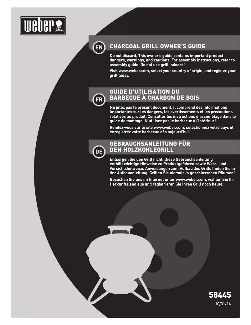 Page 1 de la notice Manuel utilisateur Weber Smokey Joe Gold