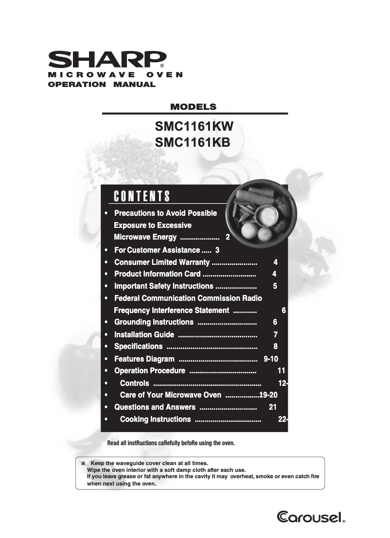 Page 1 de la notice Manuel utilisateur Sharp SMC1161KB