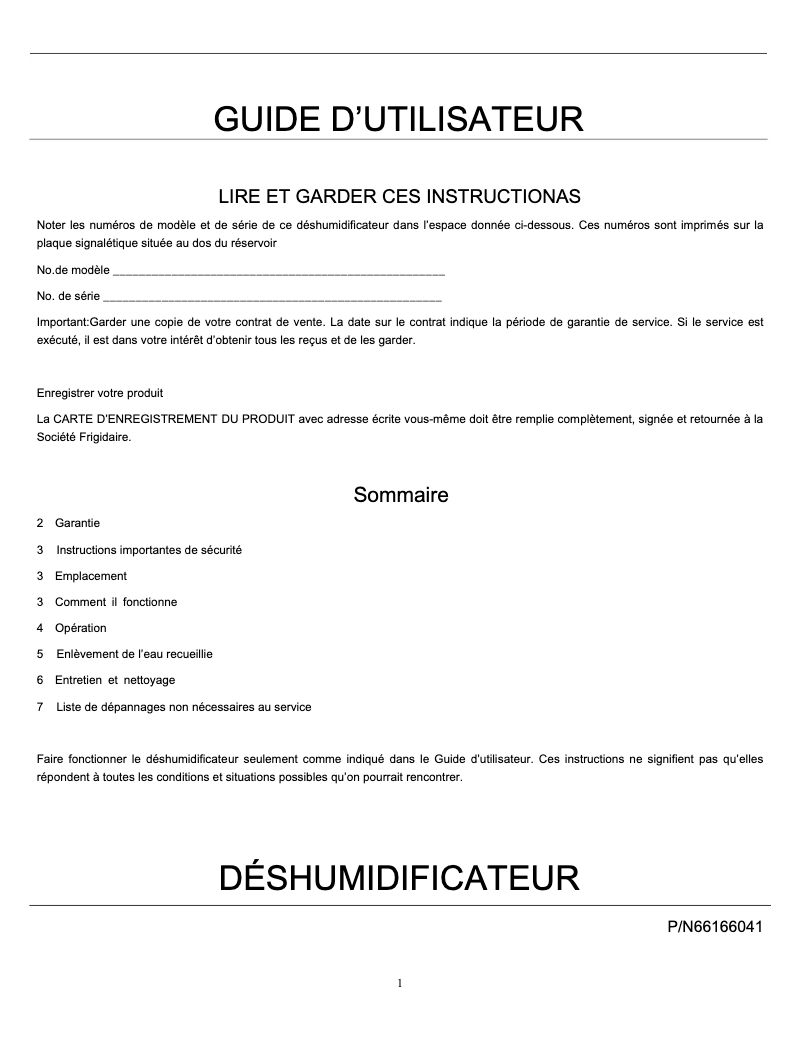 Page n°1 - Manuel utilisateur Frigidaire FDM30R1