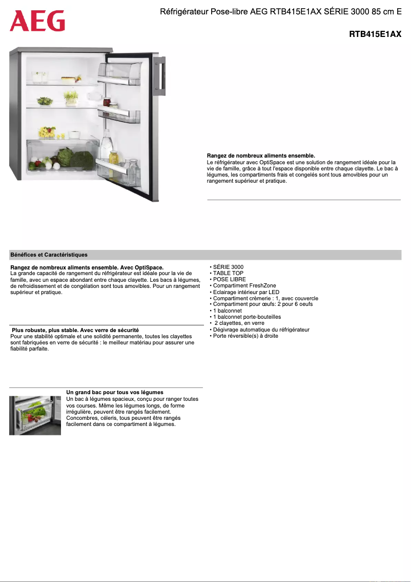 Page n°1 - Fiche technique AEG RTB415E1AX