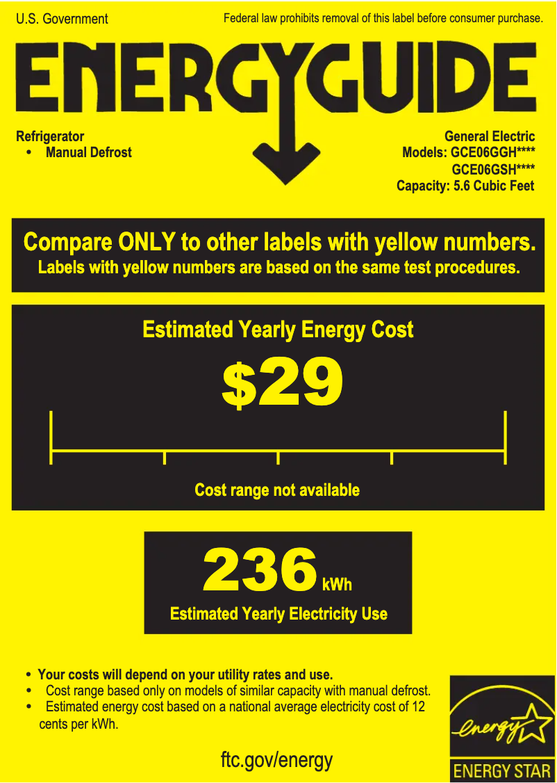 Page 1 de la notice Label énergétique GE GCE06GGHBB