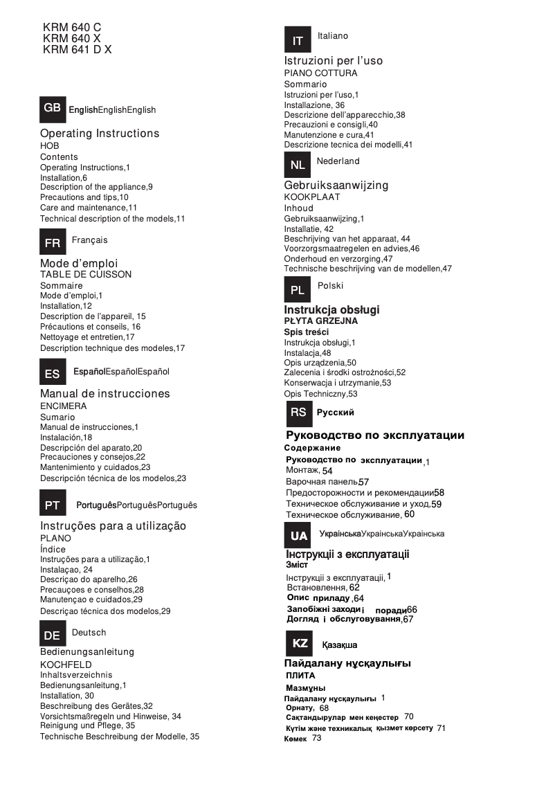 Imagen de la primera página del manual del dispositivo KRM 640 C