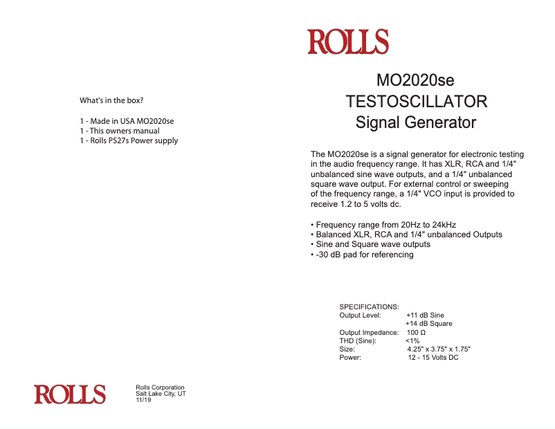 Page 1 de la notice Manuel utilisateur Rolls MO2020se Testoscillator