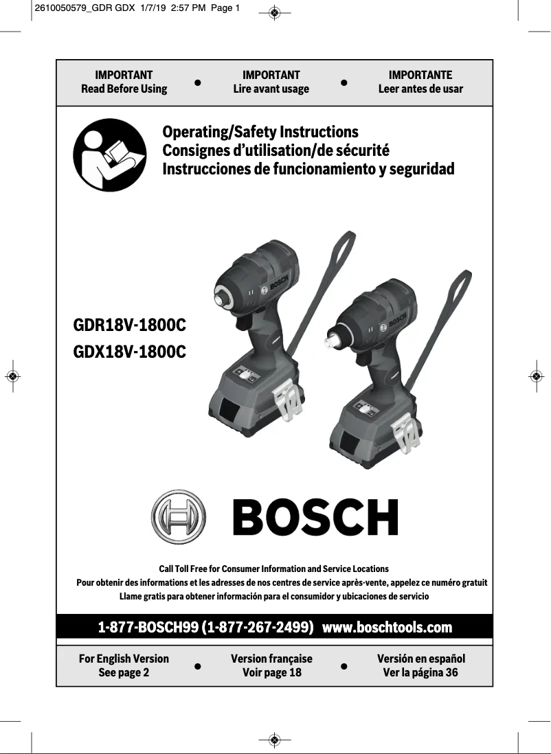Page 1 de la notice Manuel utilisateur Bosch GXL18V-233B25