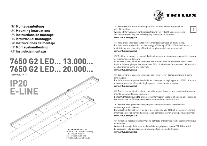 Page 1 de la notice Manuel utilisateur Trilux 6752451