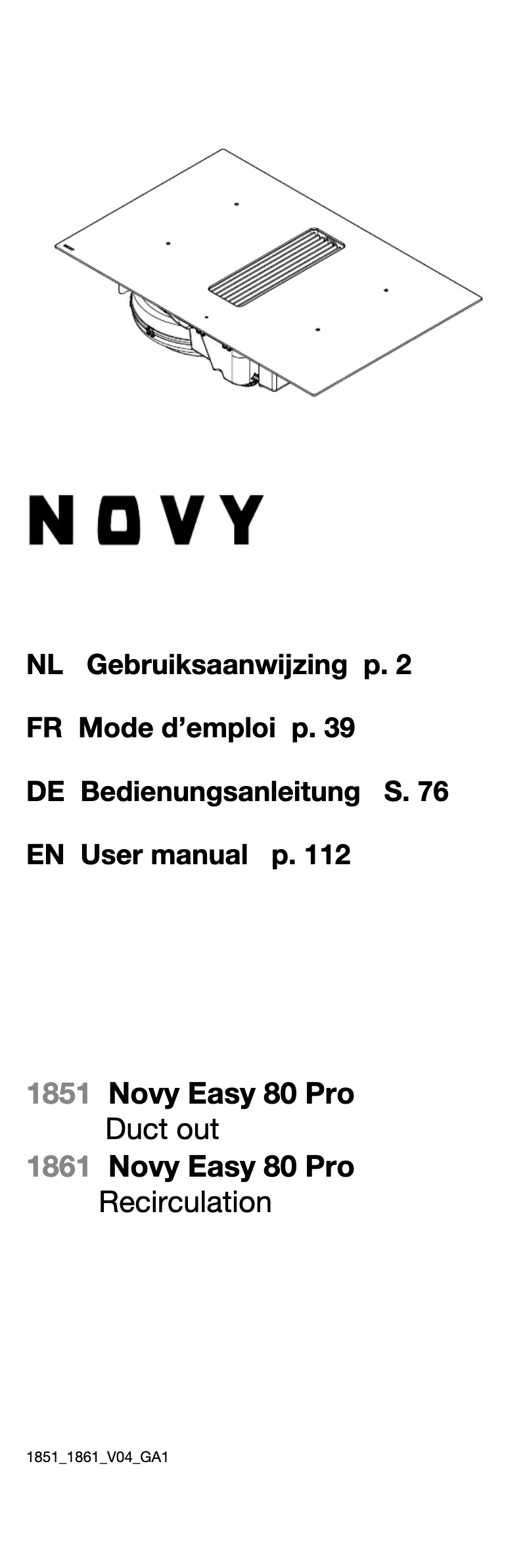 Page 1 de la notice Manuel utilisateur Novy Easy Pro 1851