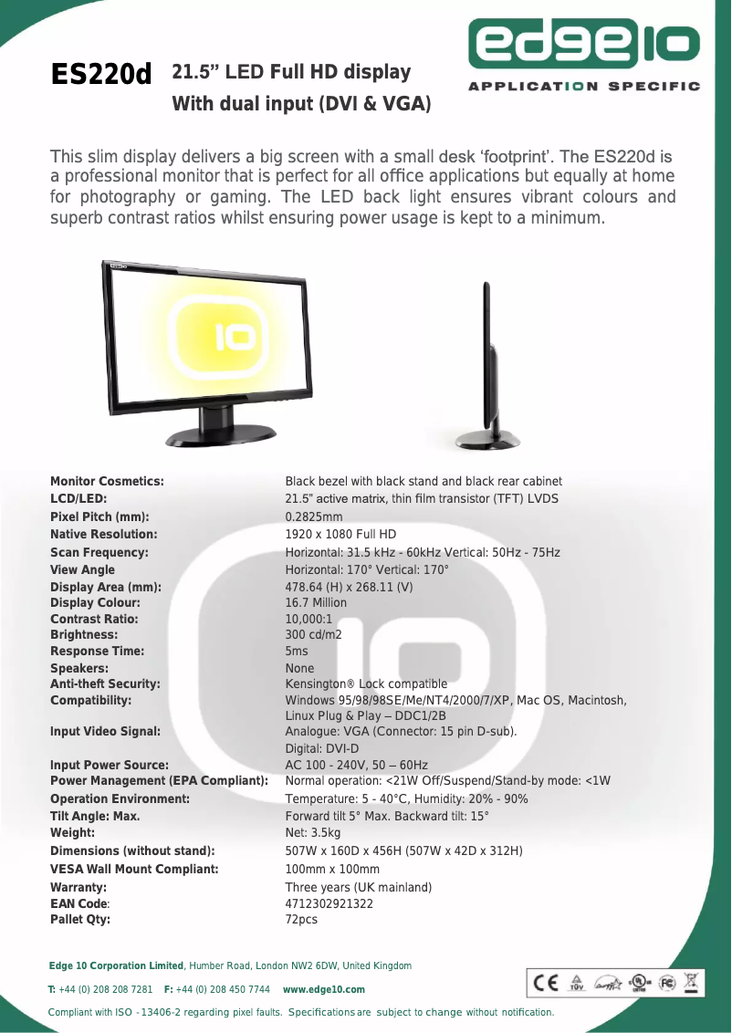 Page n°1 - Manuel utilisateur Edge10 ES220D Slim