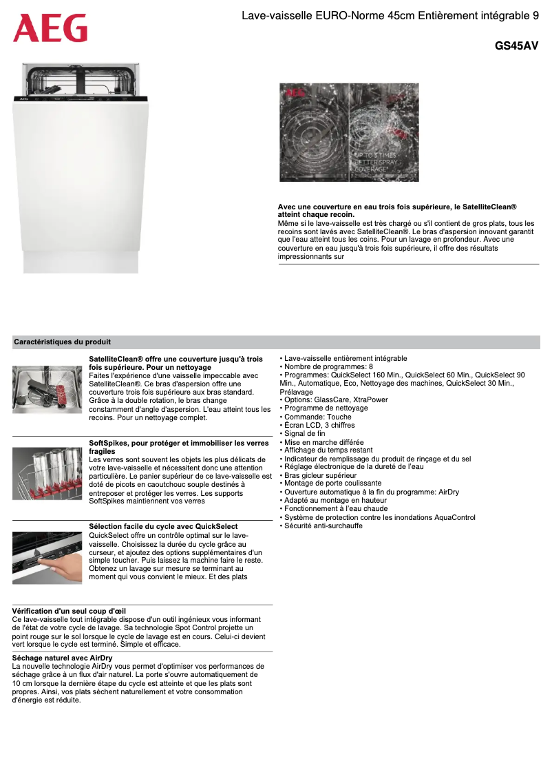 Page 1 de la notice Fiche technique AEG GS45AV