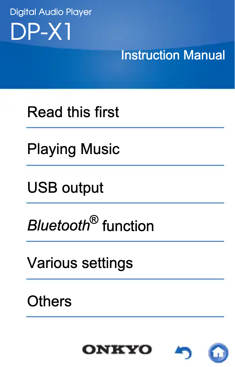 Page 1 de la notice Manuel utilisateur Onkyo DP-X1