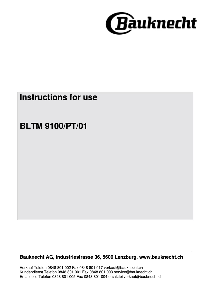 Page 1 of the manual User Manual Bauknecht BLTM 9100-01