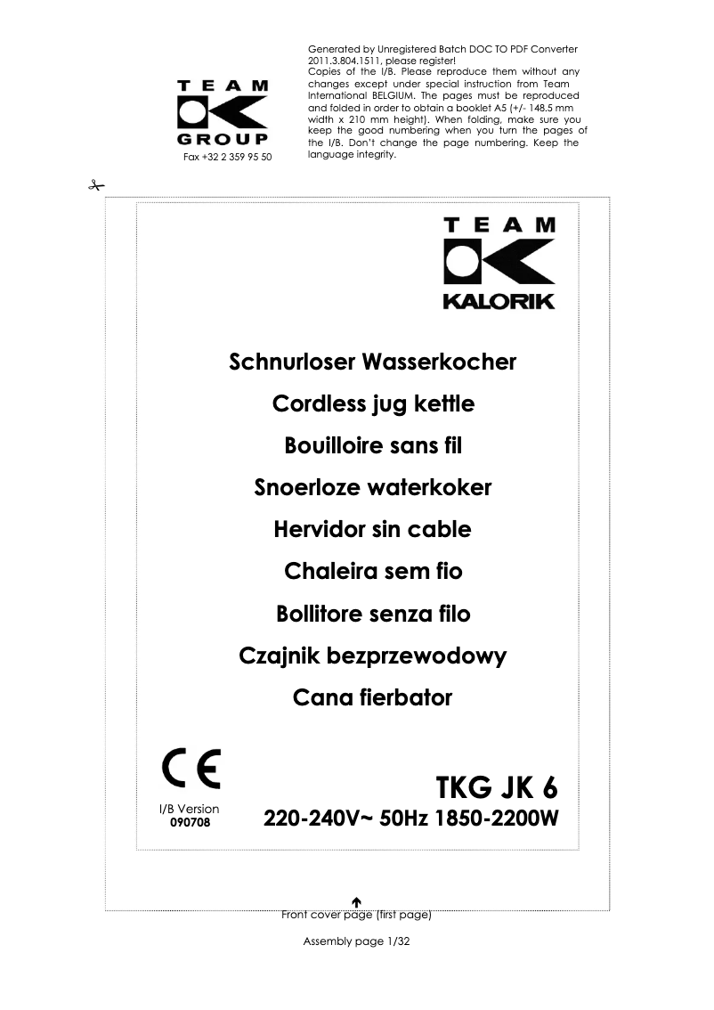 Page n°1 - Manuel utilisateur Kalorik TKG JK 6