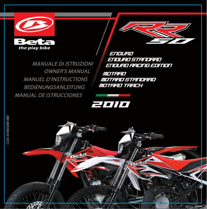 Page 1 de la notice Manuel utilisateur Beta RR 50 (2010)