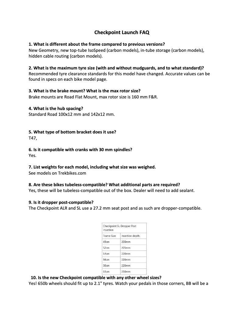 Page 1 de la notice FAQ Trek Checkpoint SLR