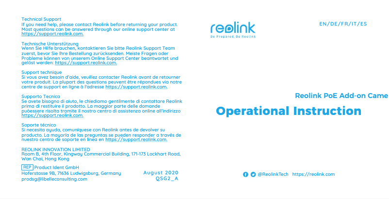 Page n°1 - Manuel utilisateur Reolink D800