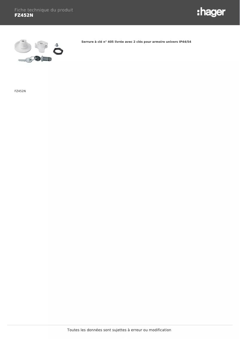 Page n°1 - Manuel utilisateur Hager FZ452N