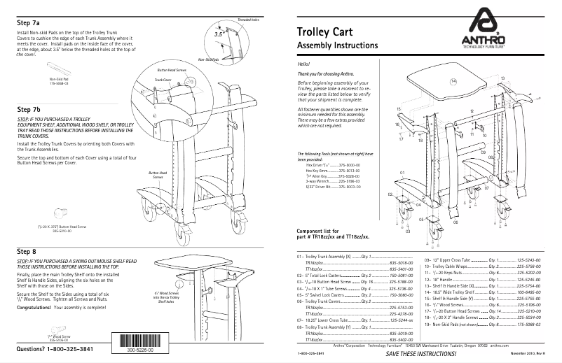 Page 1 de la notice Manuel utilisateur Anthro Trolley