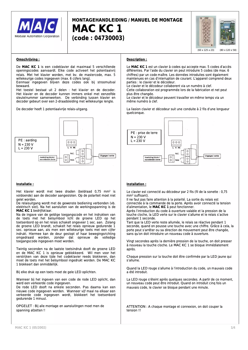 Image de la première page du manuel de l'appareil KC 1