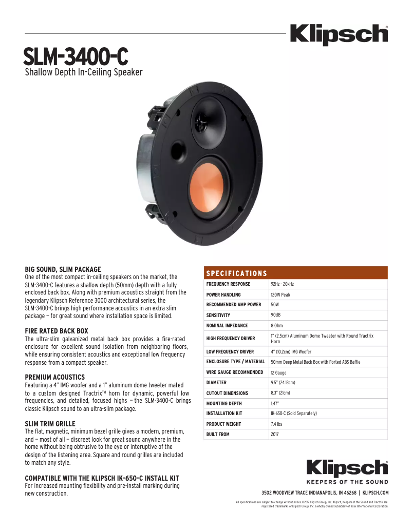 Page n°1 - Manuel utilisateur Klipsch SLM-3400-C