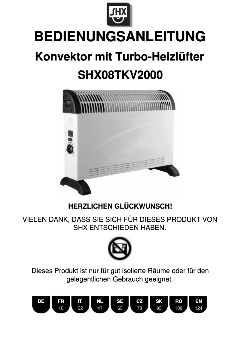 Page 1 de la notice Manuel utilisateur SHX SHX08TKV2000