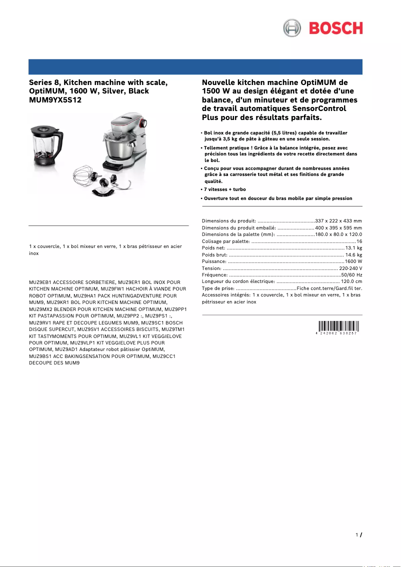 Image de la première page du manuel de l'appareil MUM9YX5S12