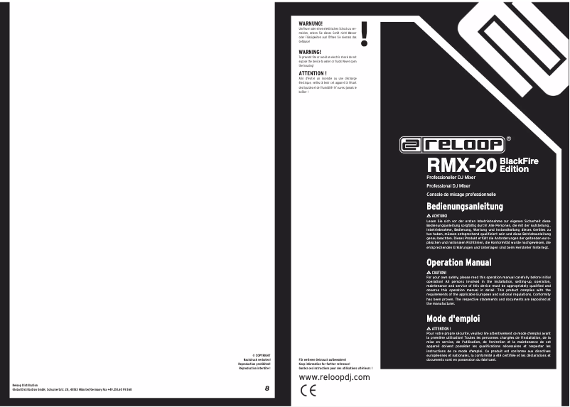 Image de la première page du manuel de l'appareil RMX-20 BlackFire Edition