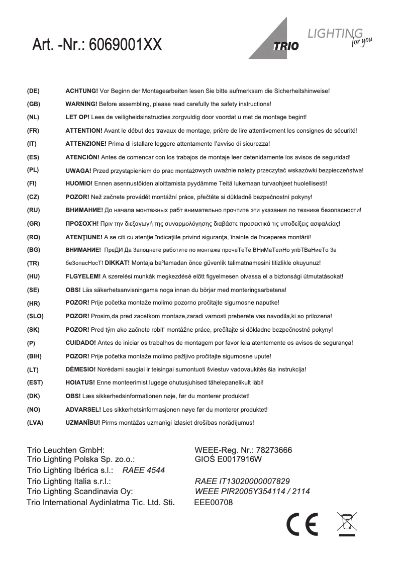 Page n°1 - Manuel utilisateur Trio Lighting Johann 606900162