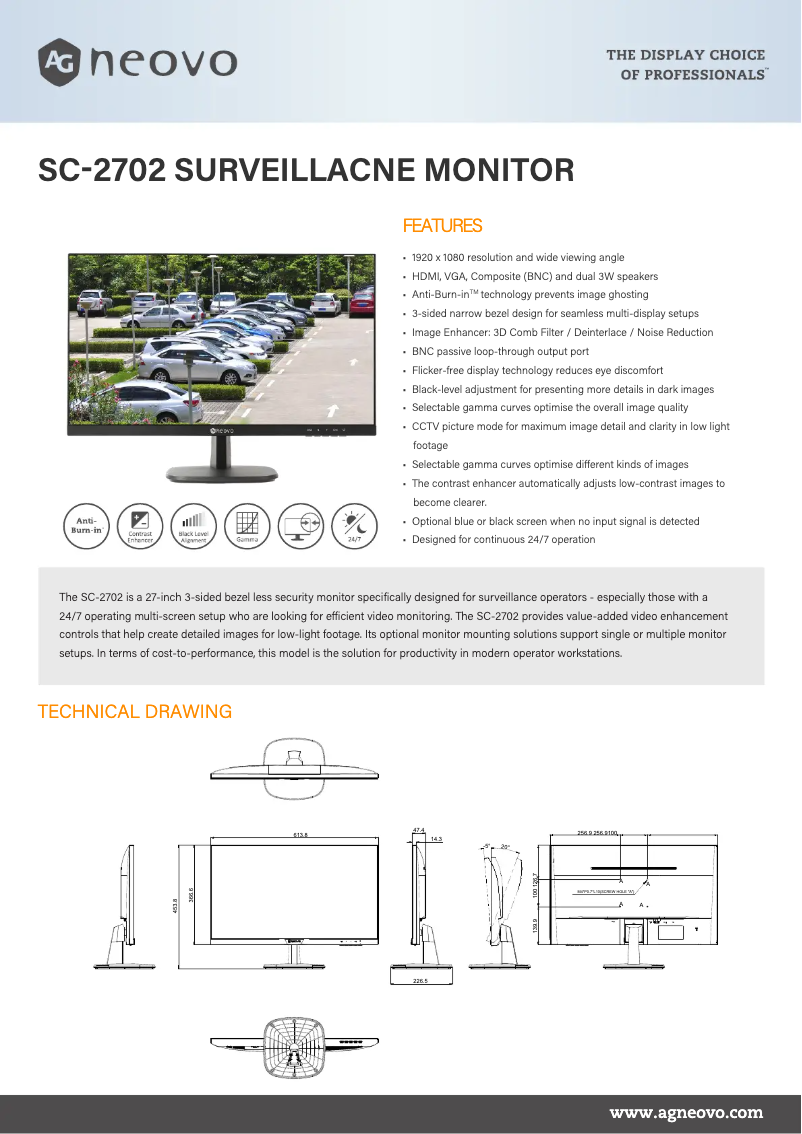 Page 1 de la notice Fiche technique AG Neovo SC-2702