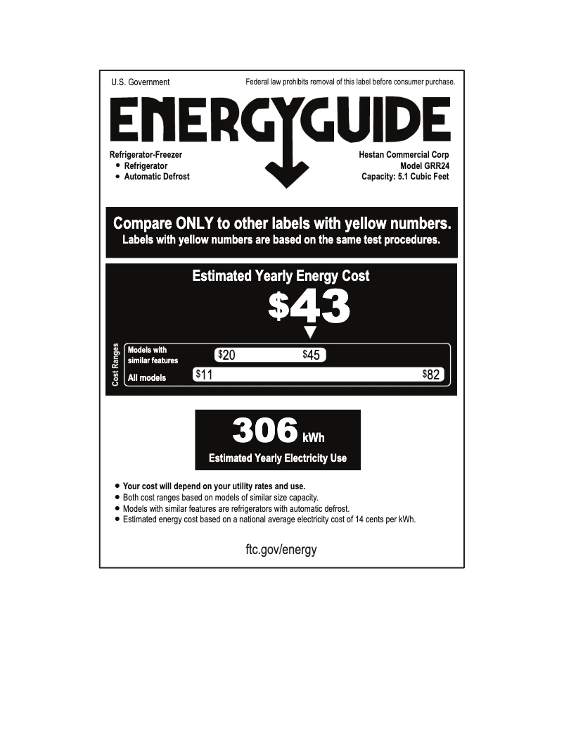 Page 1 de la notice Label énergétique Hestan GRR24-PP