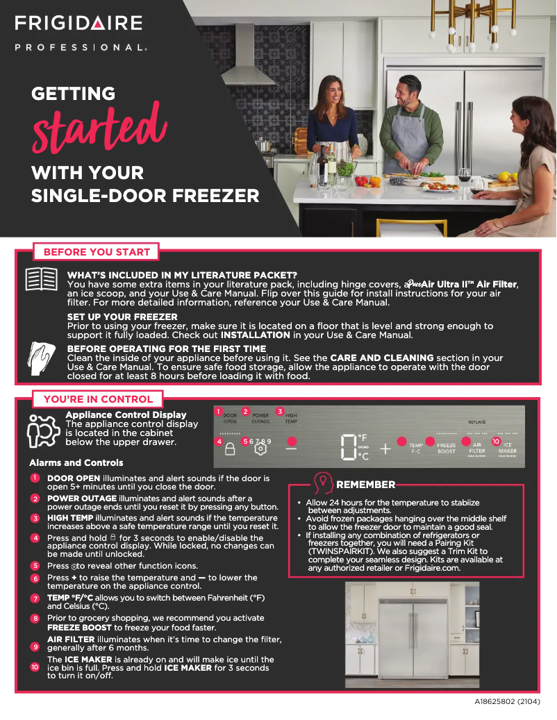 Page 1 de la notice Guide de démarrage rapide Frigidaire FPFU19F8RF