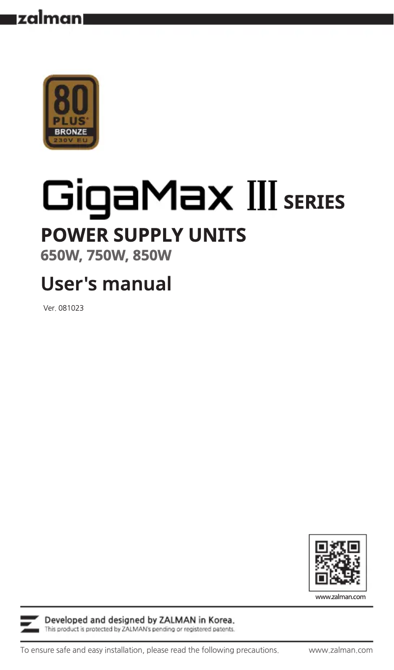 Image de la première page du manuel de l'appareil GigaMax III ZM650-GV3