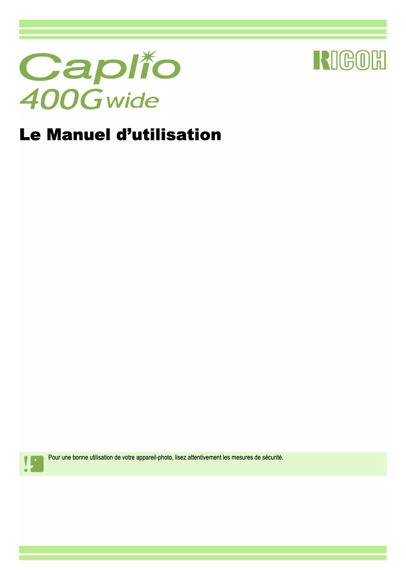 Page 1 de la notice Manuel utilisateur Ricoh Caplio 400G Wide